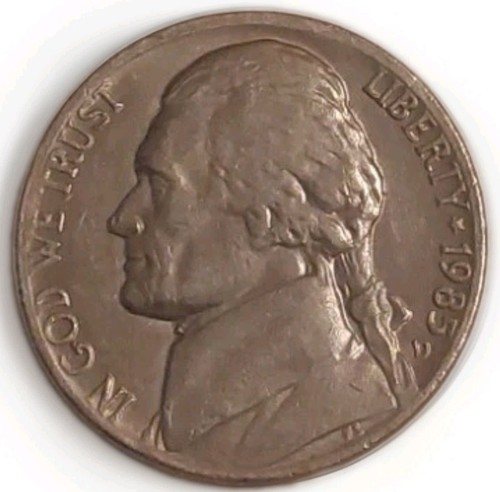 1985 jefferson nickel 5c - d,